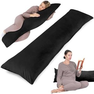 Zijslaapkussen met overtrek Velvet 40 x 145 cm - comfortkussen slaapkussen zijslaper body kussen, zwart