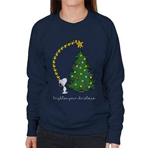 Peanuts Snoopy Woodstock Brighten Your Christmas sweatshirt voor dames, marineblauw, XL