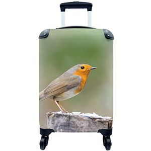 MuchoWow® Koffer - Dieren - Vogel - Roodborstje - Past binnen 55x40x20 cm en 55x35x25 cm - Handbagage - Trolley - Fotokoffer - Cabin Size - Print