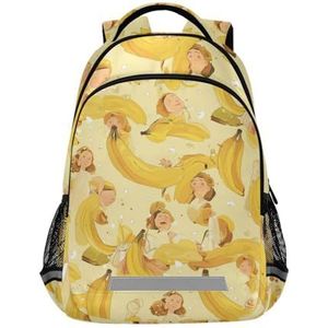Wzzzsun Tropische banaan gele stippen rugzak boekentas reizen dagrugzak school laptop tas voor tieners jongen meisje kinderen, Leuke mode, 11.6L X 6.9W X 16.7H inch