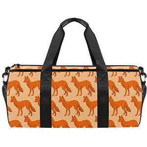 Shrewd vossen kijken naar je oranje patroon reistas sport bagage met rugzak draagtas gymtas voor mannen en vrouwen, Oranje Dierenvossen Patroon, 45 x 23 x 23 cm / 17.7 x 9 x 9 inch