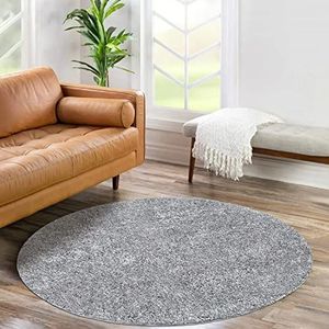 carpet city Shaggy hoogpolig tapijt, rond 120 cm, grijs, langpolig woonkamertapijt, effen modern, pluizig zacht tapijt, slaapkamer decoratie