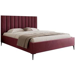 DomoHome Mona Slim III, elegant gestoffeerd bed, in hoogwaardige VELUTTO-stof, luxe design met verhoogd hoofdeinde en robuuste constructie, 180 x 200 cm, bordeauxrood