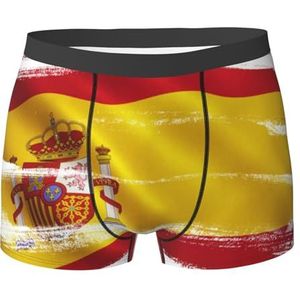 ALLiYa Luipaardpatroon Mannen Platte Hoek Ondergoed (Meerzijdig) Leggings Mannen Elastische Platte Hoek Shorts, Vlag Spanje, S
