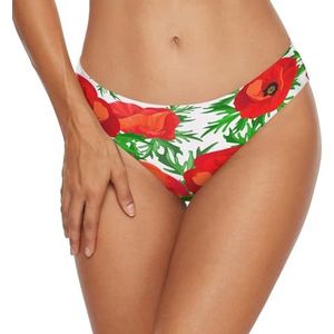 Anantty Dames badmode bikini broekje bloemen rode papaver bladeren zwemmen bodem zwemmen slip voor meisjes vrouwen, Meerkleurig, XL