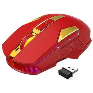 MAGIC-REFINER X18-G502 Draadloze Gaming Muis, 2,4 G, stille klik met USB-ontvanger, 2400 DPI optisch, 7 RGB-licht, oplaadbare batterij met ultralange levensduur, voor PC/Mac/PS4/Xbox - rood