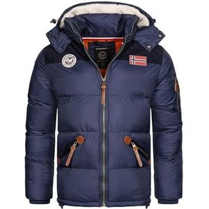 Geographical Norway Celian Herenjas, warme jas, bont, seizoenen, herfst, winter, lente, comfortabele herenjas, lange mouwen, winddichte parka, stijl, Donkerblauw, XXL