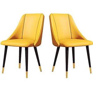 GEIRONV Eetkamerstoelen Set van 2, Pu Leather appartement woonkamer Side Chairs Carbon stalen poten met metalen poten Keukenstoelen Eetstoelen (Color : Yellow, Size : With metal feet)