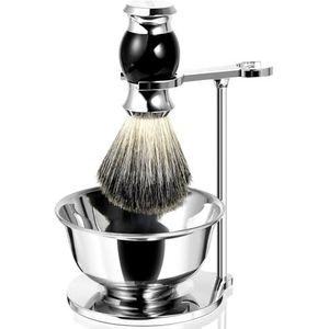 GRUTTI 3-in-1 scheerset voor heren, scheerbladenhouder + scheerkom + scheerborstel, traditionele natte scheerset, handmatig scheren voor mannen, cadeau voor papa, roestvrij staal