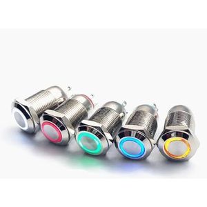 10 stuks 12 mm met LED 3 V 5 V 12 V 12 V 24 V 220 V drukknop drukknop automatische reset waterdicht verlicht rood blauw groen (wit, 3 V)