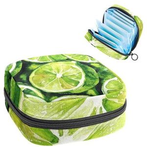 Art Green Fruit Lime Citrus Slice Maandverband Opbergtas, Grote Menstruatie Cup Pouch met Rits, Menstruatie Pads Bag Store Panty Liners Tampons voor Meisjes Vrouwen