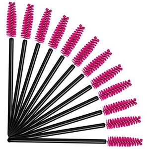 50 stuks mascara toverstokken, wimperborstel voor wenkbrauw wimpers verlenging (zwart) (roze)