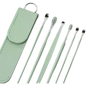 6 stuks Oorsmeerverwijderingsset, reinigingsset, spiraalontwerp, roestvrijstalen hulpmiddel voor het verwijderen van oorsmeer, draagbare kit met opbergdoos 8 sets