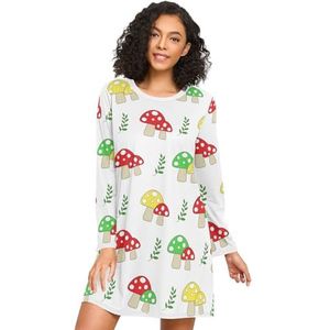 LI ZHI XIN Nachthemd voor dames, lange mouwen, nachthemd, nachthemden, slaapkleding, ronde hals, losse grote maten, nachtkleding, XXXL, kleurrijk, paddenstoel cartoon patroon, Meerkleurig, S