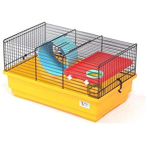 decorwelt Hamsterstaven geel buitenmaten 40x25,5x22 knaagkooi hamster plastic kleine dieren kooi met accessoires