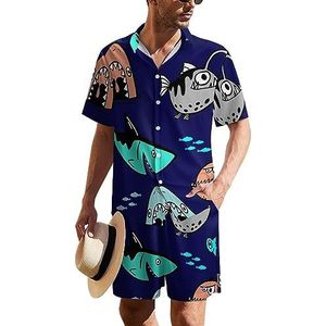 Schets haaienpatroon Hawaiiaanse pak voor heren, set van 2 stuks, strandoutfit, shirt en korte broek, bijpassende set