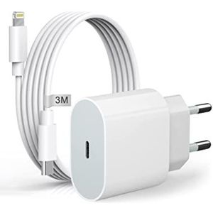 Apple MFI gecertificeerd: USB C Quick Charger voor iPhone, 20 W PD Type C Wall Power Block Charger Power Connection met 10 ft USB C naar Lightning Cable Compatibel met iPhone 14/13/Xs/X/XR/8/7/iPad