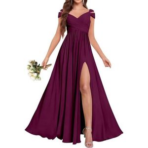 Chiffon bruidsmeisjesjurken voor dames, voor bruiloft, ruches avondgalajurken, cocktailjurken, grote maten, Pruim, 32