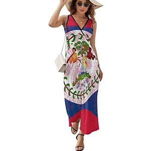 Belize Paisley Vlag Casual Maxi-jurk Voor Vrouwen V-hals Zomerjurk Mouwloze Strandjurk XL