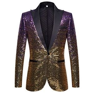 PYJTRL Men Fashion Colbert, geleidelijk veranderende kleur, Paars Goud, S