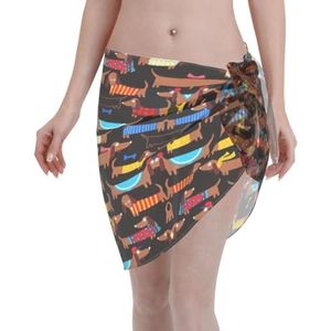 I Love My Dog teckels print elegante strandwrap, bikini cover-up, badkleding jurk, voor vrouwen, perfect voor zwembad en resort, zwart, Zwart, one size