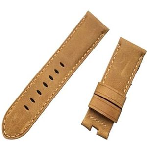 CBLDF Topkwaliteit 24 Mm Bruin Grijze Vintage Retro Italië Lederen Horlogeband Compatibel Met Panerai Band Horlogeband Vlinder Gesp Riem (Color : Yellow brown, Size : Without buckle)