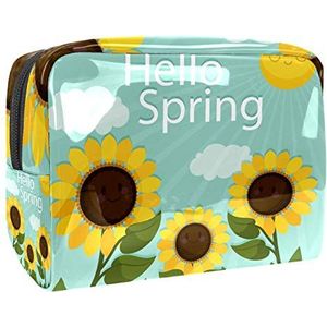 Make-uptas PVC toilettas met ritssluiting waterdichte cosmetische tas met hello-lente zonnebloem voor dames en meisjes
