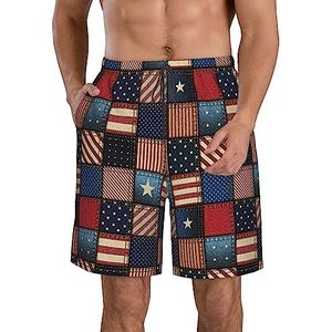 PHTZEZFC Amerikaanse vlag patchwork print heren strandshorts zomer shorts met sneldrogende technologie, lichtgewicht en casual, Wit, L