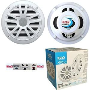 KIT SET VOOR BOSS AUDIO SYSTEMS MR6W 2 dubbele conus marine speakers 6,5"" 16,50 cm 90 watt rms 180 watt max waterdicht wit, per paar + 5 gratis stickers