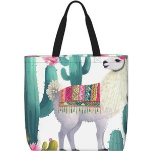 VTCTOASY Llama Alpaca Cactus Print Vrouwen Tote Bag Grote Capaciteit Boodschappentas Mode Strandtas Voor Werk Reizen, Zwart, One Size, Zwart, One Size
