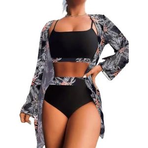 oenyaeu Hawaiiaanse outfits voor dames, 3-delig badpak, zomer, strand, cover-ups, bloemen, kimono, cardigans, badmode, shorts set, Oranje, XL