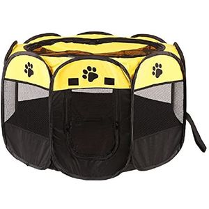 TOYOCC Draagbare dierenbox, puppy hond kat box met 8-panel kennel, binnen/buiten huisdier tent hek voor huisdier kennel kooi, konijn cavia box en hamsterkooi (S 73 x 73 x 43 cm, geel)