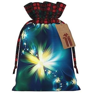 Trekkoorden Kerst Gift Bags, Treat Candy Bags voor Holiday Party Favor Supplies-blauw geel Bloem Print
