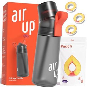 air up Officiële waterfles met smaakpods Gen 2 (21 oz) Houtskoolgrijs + 3x perzik smaakpods | Gearomatiseerde water zero sugar & morsbestendige waterflessen met rietje | Gearomatiseerde waterfles