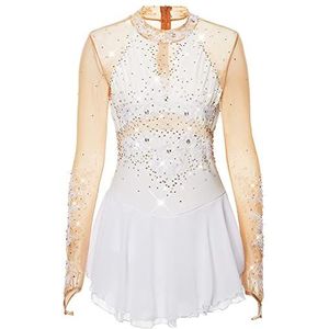 Nnnydjy Meisjes Kant Kunstschaatsen Prestaties Jurk Haak Vinger Lange Mouwen Gymnastiek Turnpakje Dames Handgemaakte Schaatsen Danswedstrijd Kleding Met Diamant,A,11_13Years