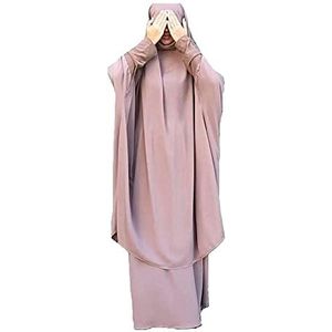 LinKeTop moslimjurk voor dames, tweedelige maxi-jurk voor gebed hijab islamitische abaya - één maat, roze, one size