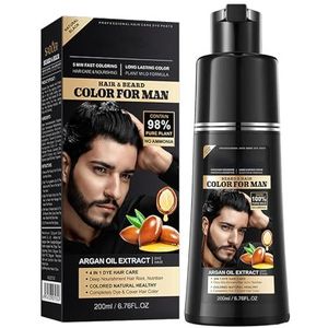 Black Hair Dye Shampoo, zwarte plantaardige haarverf, semi-permanente zwarte haarkleur, haarkleurshampoo voor mannen, 200 ml