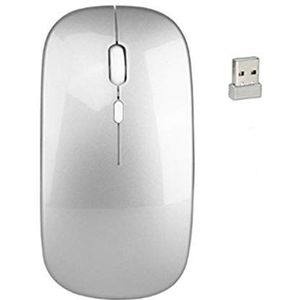 BesDirect Merk oplaadbare draadloze muis, 2.4G stille muis met USB-ontvanger, 1600DPI, optische trackingmuis, compatibel met pc, Mac, laptop (zilver)