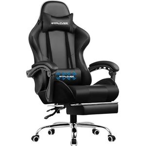 GTPLAYER Game stoel massage, gaming bureaustoel ergonomische met voetensteun, verstelbare hoofdsteun en lendensteun, in hoogte verstelbaar, Zwart