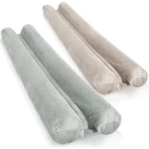 COM-FOUR® 2x tochtstopper voor de deur - microvezel deurbodemafdichting - tochtstopper met dubbele afdichting - bescherming tegen tocht en geluid (02 stuks - grijs/taupe)