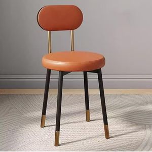 JAVYPPT Keuken Lederen Eetkamerstoelen, Ergonomie Eetkamerstoelen, Stevige Carbon Staal Metalen Benen, Counter Lounge Woonkamer Receptie Eetkamerstoel (Oranje, Goud frame)