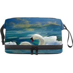 Grote capaciteit reizen cosmetische tas, zwaan Lotus landschap natuur, make-up tas, waterdichte make-up tas organisator, Meerkleurig, 27x15x14 cm/10.6x5.9x5.5 in