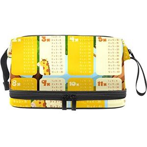 Grote capaciteit reizen cosmetische tas,Make-up tas,Waterdichte make-up tas Organizer, Vermenigvuldigingstafels Giraffe, Meerkleurig, 27x15x14 cm/10.6x5.9x5.5 in