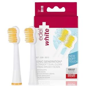 Edel+white Dual Clean Ultrasoft Airbag borstelkoppen voor elektrische tandenborstel, geschikt voor alle edel+white sonische tandenborstels, navulverpakking met 2 stuks