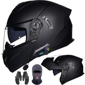 Bluetooth Modulaire Motorhelm, Motorhelm DOT/ECE Goedgekeurd Volledig Gezicht Opklapbare Anti-Condens Dubbele Vizierhelm Ingebouwde Dubbele Luidspreker Voor Volwassenen F,L (57-58cm)