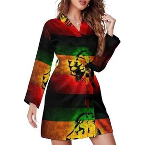 Afrikaanse Vlag De Leeuw Van Juda Rasta Rastafari Jamaica Vrouwen Badjas Sjaal Kraag Loungewear Spa Badjas Lange Mouw Pyjama M