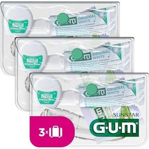 GUM Reisset Met Opvouwbare Reistandenborstel, Original White Tandpasta, Tandzijde en SOFT-PICKS Interdentale Reiniger/Voor Grondige Gebitsverzorging Zoals Thuis/Voor Handbagage/3 Stuks