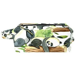 Leuke panda bamboe groene draagbare cosmetische tas voor vrouwen meisjes, zachte spons toilettas reistas met handvat en rits, draagbare vierkante make-up tas