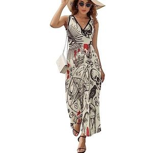 Egypte thema occultisme in retro stijl maxi jurk voor vrouwen mouwloze lange zomer jurken strand jurken A-lijn XL