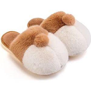 Corgi Butt Pantoffels, schattige comfortabele pluche harige slip op huis warme pantoffels voor vrouwen (9, kaki)